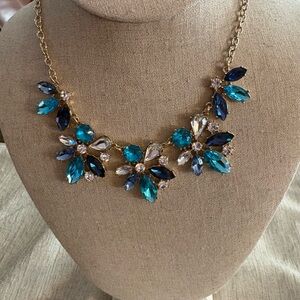 Banana Republic Turquoise Blue and Dark Blue Floral Statement Necklace